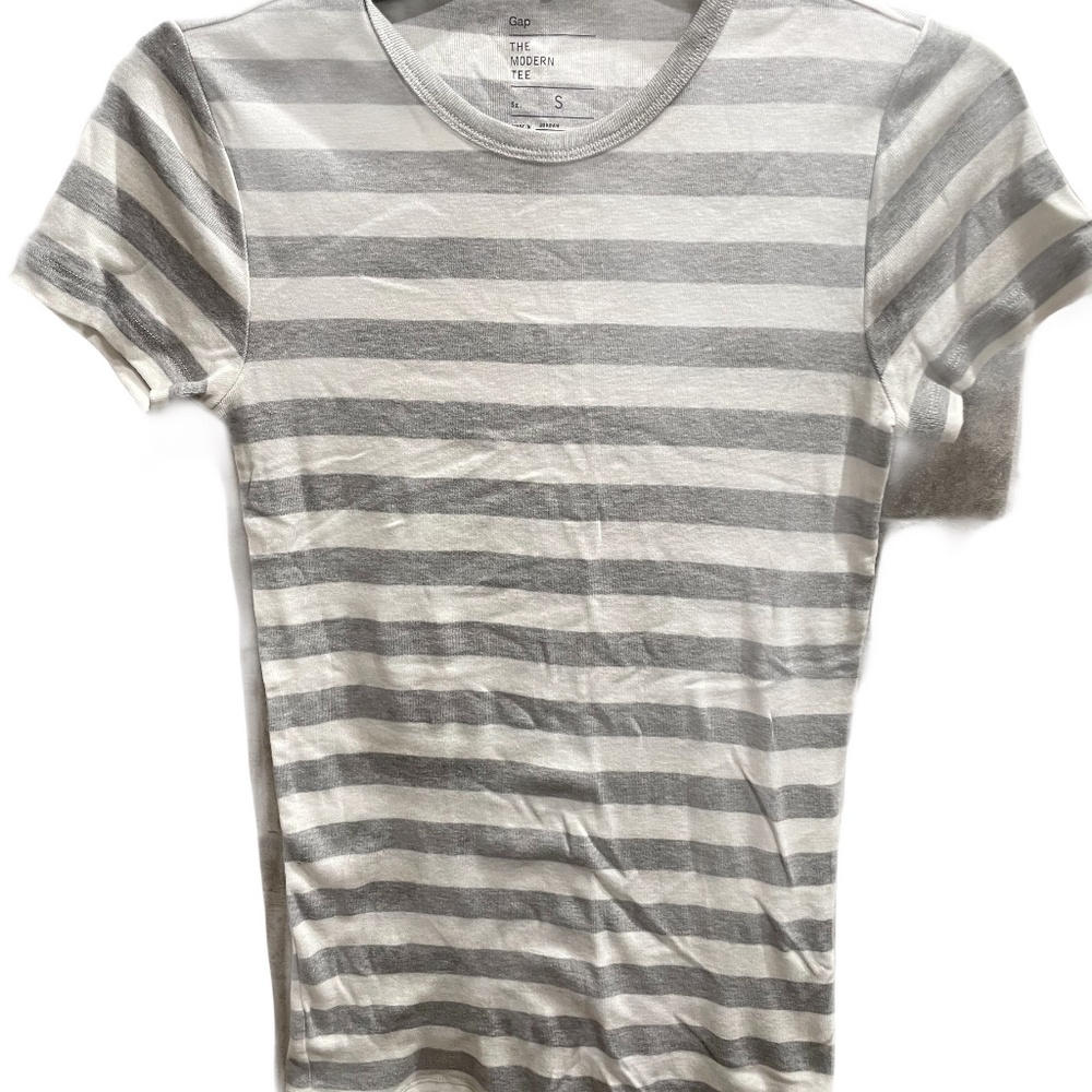 ❤️ GAP MODERN GREY STRIPED SHORT SLEEVE TEE SIZE SMALL